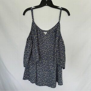 Cozy Co Slate Blue Top with Beige‎ Abstract Dots